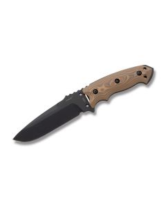 Hogue Knives EX-F01 with Tan G-Mascus G-10 Handles and Black Kote A2 Tool Steel 5.5" Drop Point  Plain Blade with Black Nylon Sheath Model 35177