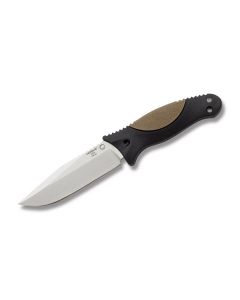 Hogue Knives EX-F02 with OverMolded Dark Earth Rubber Handles and Stone Tumbled Coated 154CM Stainless Steel 4.5" Clip Point Plain Blade with Black Molded Polymer Sheath Model 35273