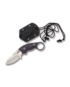 Hogue Knives EX-F03 with Purple G-Mascus G-10 Handles and Stonewash Coated 154CM Stainless Steel 2.25" Clip Point Plain Edge Blade with Molded Nylon and Neck Knife Sheath Combo Model 35338