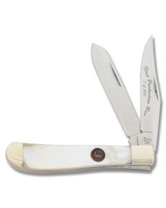 Hen and Rooster Slimline Trapper 3.50" with Mother of Pearl Handle and Solingen Stainless Steel Plain Edge Blades Model 212-MOP