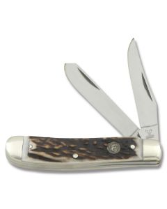 Hen and  Rooster Slimline Trapper 3.75" with Deer Stag Handles and Solingen Steel Blades Model S-212-DS