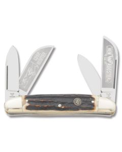 Hen and Rooster Coon Hunter Congress 4.25" with Stag Handles and Solingen Stainless Steel Plain Edge Blades Model 224-DS/CH