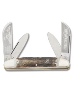 Hen and Rooster Deer Hunter Congress 4.25" with Genuine Stag Handles and Sloingen Stainless Steel Plain Edge Blades Model 224DS/DH