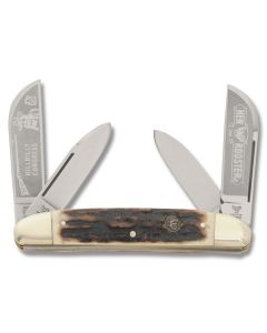 Hen and Rooster Hillbilly Congress 4.25" with Genuine Stag Handles and Solingen Stainless Steel Plain Edge Blades Model 224-DS/HC