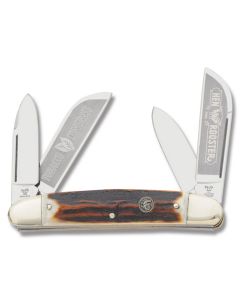 Hen and Rooster Tobacco Congress 4.25" with Genuine Stag Handles and Solingen Stainless Steel Plain Edge Blades 