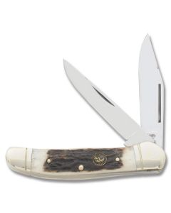 Hen and Rooster Copperhead 3.75" with Genuine Stag Handle and Sloingen Steel Plain Edge Blades Model 232-DS