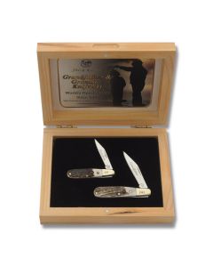 Hen and Rooster Grandfather and Grandson Barlow Knife Set 2.375" with Stag Handle and Stainless Steel Plain Edge Blades Model HR-251GFGS