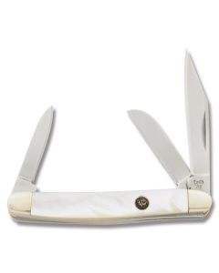 Hen and Rooster Mini Stockman 2.75"  with Mother of Pearl Handle and Stainless Steel Plain Edge Blades Model 303-MOP