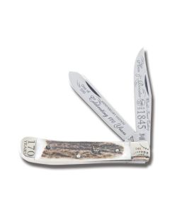 Hen & Rooster 170th Anniversary Trapper 4.125” with Stag Handles and Stainless Steel Plain Edge Blades Model HR-312/170DS