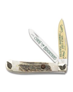 Hen & Rooster Gold Leaf Tobacco Trapper 4.125" with Stag Handles and Stainless Steel Blades Model HR-312GLB