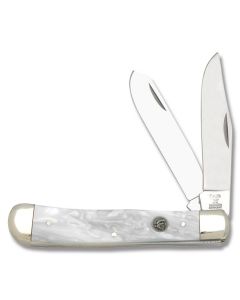 Hen & Rooster Trapper 4.125" with Mother Of Pearl Handles and Stainless Steel Plain Edge Blades Model 312-MOP