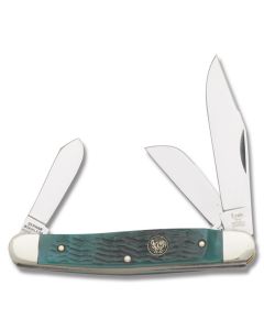 Hen and Rooster Stockman 4" with Green Pickbone Handles and German Stainless Steel Plain Edge Blades Model 313-GPB