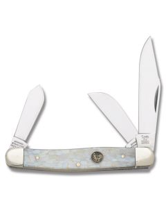 Hen and Rooster Ivory Quartz Stockman 4" with Corelon Handles and German Stainless Steel Plain Edge Blades Model 313-IQ