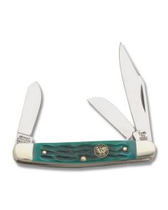 Hen and Rooster Medium Stockman 3.375" with Green Pickbone Handle and German Stainless Steel Plain Edge Blades Model 333-GPB