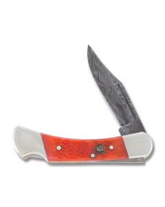 Hen and Rooster Lockback 4.25” with Red Jigged Bone Handles and Damascus Steel Plain Edge Blades Model 361-RBD