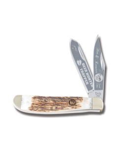 Hen & Rooster Deer Hunter Trapper 3.875” with Genuine Stag Handles and Stainless Steel Plain Edge Blades Model 412-DS/DH