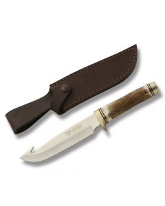 Hen & Rooster Skinner with Stag Handles and German Stainless Steel 5.50" Guthook Plain Edge Blades Model HR-4802