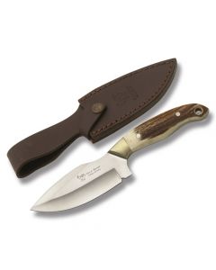 Hen and Rooster Skinner Bowie with Genuine Stag Handle and German Stainless Steel 4" Skinner Plain Edge Blade and Leather Belt Sheath Model HR4901