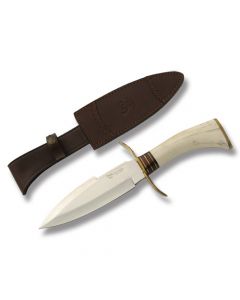 Hen and Rooster Full Tang Hunter with Stag Handles and German Stainless Steel 7.125" Drop Point Plain Edge Blades Model 5002