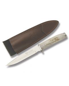 Hen and Rooster Hunter with Stag Handle with German Stainless Steel 5.24" Clip Point Plain Edge Blade and Leather Belt Sheath Model HR5011