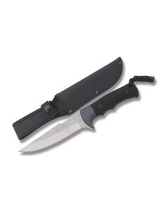 Hen and Rooster Display Hunter with Textured Black Rubber Handle and Stainless Steel 6.125" Drop Point Plain Edge Blade Model HR-5055