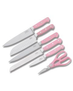 Hen and Rooster International Kitchen Knives with Pink ABS Handles and Stainless Steel Blades Model HRI-036