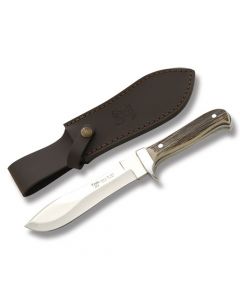 Hen and Rooster Bowie with Stag Handle and Stainless Steel 6" Drop Point Plain Edge Blade and Leather Belt Sheath Model HR-4902