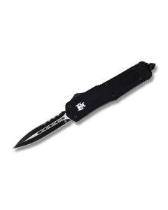 Helly Tec Demon Assisted Opening Folder with Black Zinc Aluminum Handles and Black Coated 440C stainlesss Steel 3.9" Dagger Partially Serrated Edge Blades Model HTDEMONDES