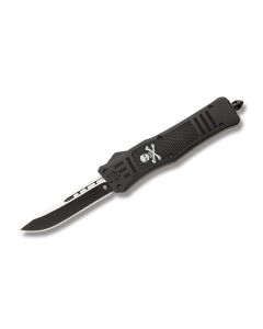 Helly Tec Medium Hellion Jolly Roger Automatic Knife with Black HydroDipped 3D Printed Aluminum Handle and Black Coated 440C Stainless Steel 3.25" Drop Point Blade Model HTMHJRDP