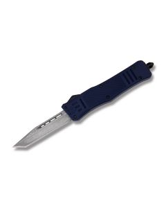 Helly Tec Medium Hellion NYPD Assisted Opening Folder with Blue Zinc Aluminum Handles and Damascus Steel 3.25" Tanto Plain Edge Blades Model HTMHNYPDDAMT