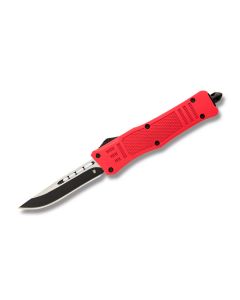 Helly Tec Small Hellion Freedom Red Automatic Knife with Red HydroDipped 3S Printed Aluminum Handle and Black Coated 440C Stainless Steel 2.625" Drop Point Blade Model HTSHFRDP