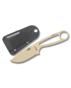 ESEE Knives Izula Desert Tan Coated 1095 Carbon Steel Construction with 2.63" Drop Point Plain Edge and Black Molded Sheath Model IZULA-DT