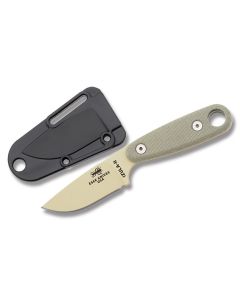 Esee Izula Fixed Blade Knife with Desert Tan Canvas Micarta Handle and Textured Coated 1095 Carbon Steel 2.875" Drop Point Plain Edge Blade and Black Kydex Sheath Model IZULA-II-DT