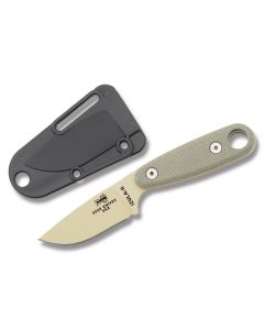 Esee Izula II DT Kit  Fixed Blade Knife with Desert Tan Canvas Micarta Handle and Textured Powder Coated 1095 Carbon Steel 2.875" Drop Point Plain Edge Blade and Kydex Sheath Model IZULA-II-DT-KIT