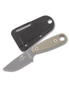 ESEE Izula-II Gunsmoke Micarta Handle with 1095 Carbon Steel 2-5/8" Drop Point Plain Blade and Black Molded Plastic Sheath Model IZULA-II-TG