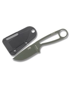 ESEE Knives Izula OD Green Coated 1095 Carbon Steel Construction with 2.63" Drop Point Plain Edge and Black Molded Sheath Model IZULA-OD