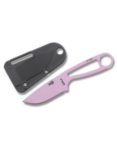 ESEE Knives Izula Pink Coated 1095 Carbon Steel Construction with 2.63" Drop Point Plain Edge and White Molded Sheath Model IZULA-P