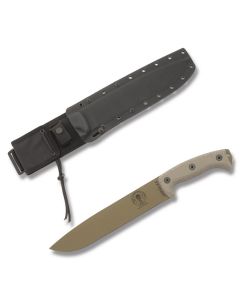 ESEE Knives Junglas Machete with Tan Micarta Handles with Dark Earth Powder Coated 1095 Carbon Steel 10.375” Drop Point Plain Edge Blade with Black Kydex MOLLE Sheath Model JUNGLAS-DE