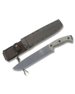 ESEE Knives Junglas with OD Green Micarta Handles and Gunsmoke Epoxy Powder Coated 1095 Carbon Steel 9.75" Drop Point Plain Blade with Black Kydex Sheath with MOLLE Attachment Model JUNGLAS-TG