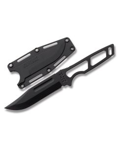 KA-BAR Short Neck Knife with Black Powder Coated 1095 Cro-Van Carbon Steel Handle and Black Powder Coated 1095 Carbon Steel 3.875" Clip Point Plain Edge Blade with Black Molded Plastic Sheath Model 1117