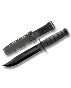 KA-BAR Black Fighting Knife with Black Kraton Handle and Black Epoxy Coated 1095 Cro-Van Carbon Steel 7" Clip Point Plain Edge Blade with Black Kydex Sheath Model 1213