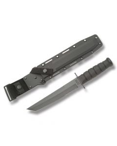 KA-BAR Black Tanto with Black Kraton Handle and Black Epoxy Powder Coated 1095 Carbon Steel 8" Tanto Tip Partially Serrated Edge Blade with Black Kydex Sheath Model 1245