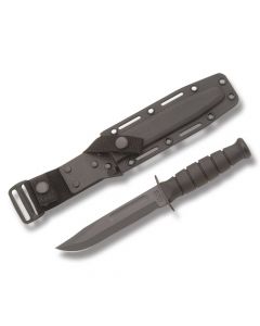 KA-BAR Knives Short Black KA-BAR with Black Kraton Handle and Black Epoxy Coated 1095 Carbon Steel 5.25" Clip Point Plain Edge Blade with Black Kydex Sheath Model 1258