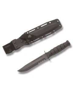 KA-BAR Knives Short Black KA-BAR with Black Kraton Handle and Black Epoxy Coated 1095 Carbon Steel 5.25" Clip Point Partially Serrated Edge Blade with Black Kydex Sheath Model 1259