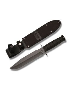 KA-BAR Black Fighter with Black Kraton Handle and Black Epoxy Powder Coated 1095 Carbon Steel 8" Clip Point Partially Serrated Edge Blade with Black Cordura Sheath Model 1271