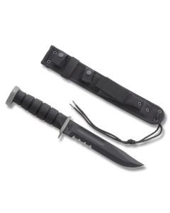 KA-BAR D2 Extreme Fighting Knife with Black Kraton Handle and Black Epoxy Coated D2 Stainless Steel 7" Clip Point Plain Edge Blade and Black Cordura Sheath Model 1281