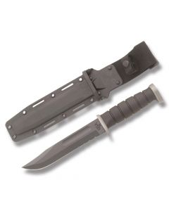 KA-BAR D2 Extreme Fighting Knife with Black Kraton Handle and Black Epoxy Coated D2 Tool Steel 7" Clip Point Plain Edge Blade with Black Corudra Sheath Model 1282