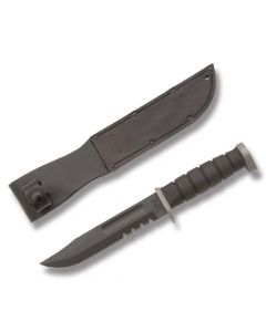 KA-BAR D2 Extreme Fighting Knife with Black Kraton Handle and Black Epoxy Coated D2 Tool Steel 7" Clip Point Partially Serrated Edge Blade with Black Leather Sheath Model 1293