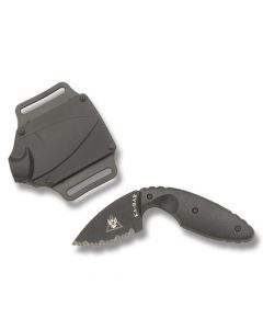 KA-BAR Original TDI Law Enforcement Knife with Black Zytel Handle and Black Powder Coated AUS-8A Stainless Steel 2.313" Drop Point Serrated Edge Blade with Black Hard Plastic Sheath Model 1481