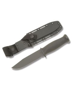 KA-BAR Mark I Navy Fighting Knife with Black Kraton Handle and Black Epoxy Coated  1095 Carbon Steel 5.125" Clip Point Plain Edge Blade with Black Glass Filled Nylon Sheath Model 2221